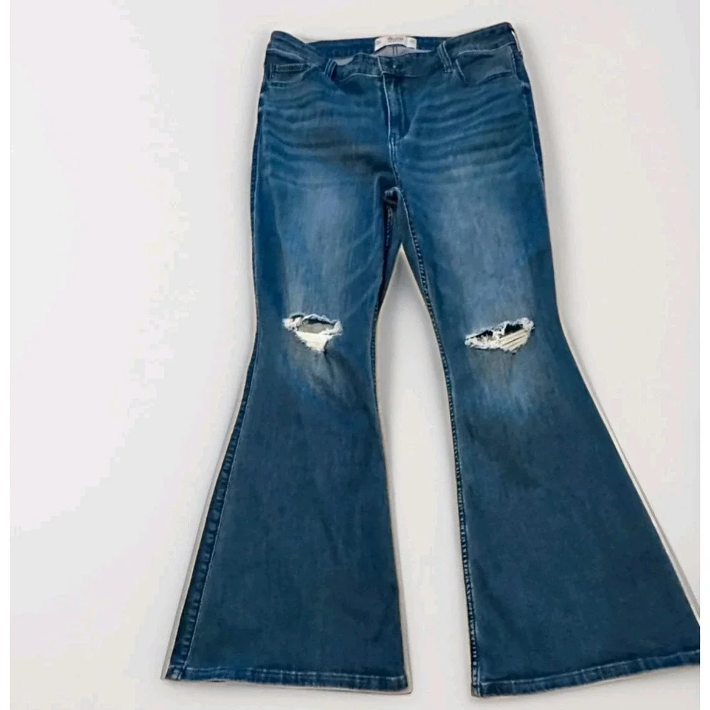 Y2K Hollister Grunge Flare Jeans Distressed High Rise Bell Bottom Denim‎ 16R W33